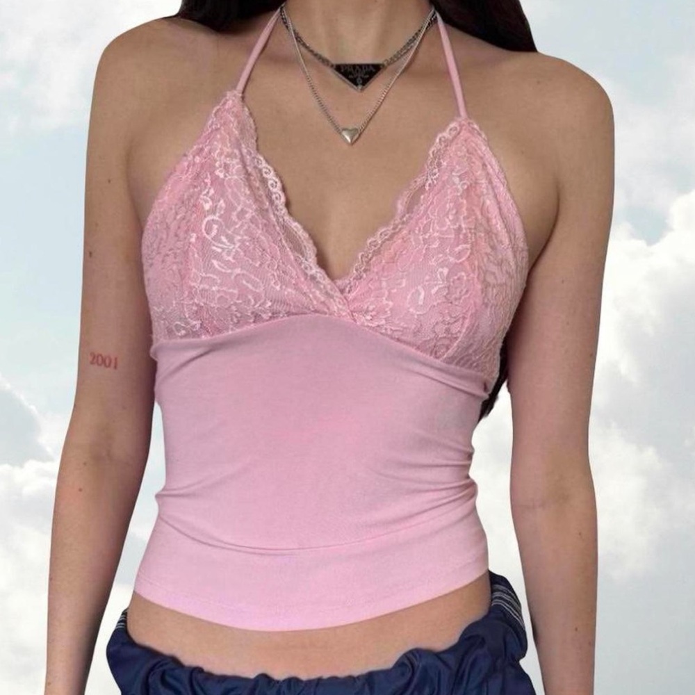 Papaya Pink Lace Halter Top